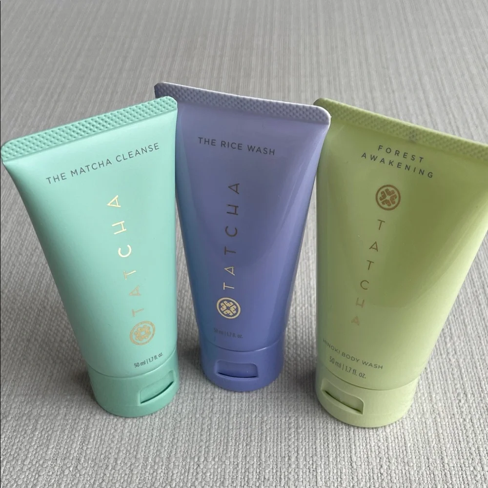 Tatcha hinoki Body Wash, matcha cleanse, rice wash set